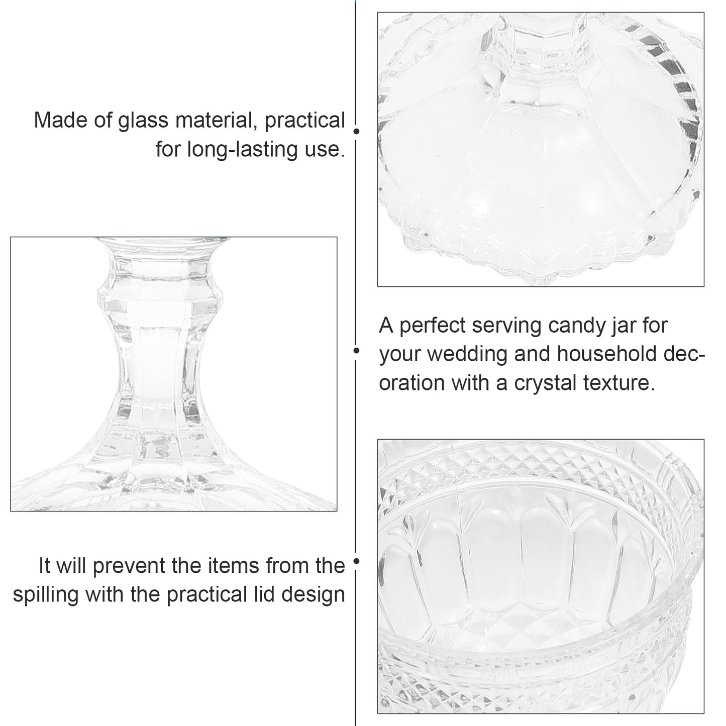 Cabilock European Style Glass Candy Jar with Lid - Crown Embossed Clear Crystal Canister for Candy/Cookies/Chocolate, Decorative Storage Jar for Home Table & Wedding Party