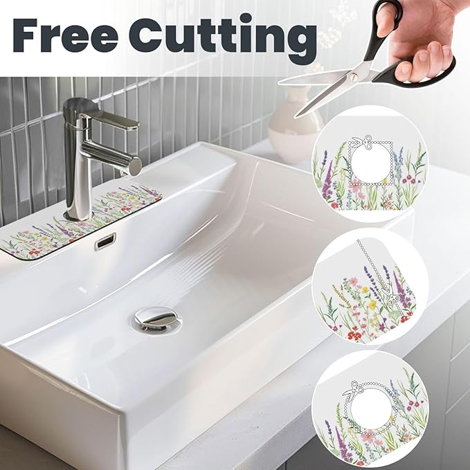 Wildflowers Floral Flower Kitchen Sink Splash Guard Faucet Mat Super Absorbent