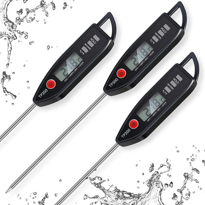 6 Pcs Instant Read Meat Thermometer with Long Probe 9.65 Inch Kitchen Cooking Food Candy Waterproof Digital Thermometer for BBQ Water Milk Yogurt Liquid (Round&Square Ring,Black,White,Red)