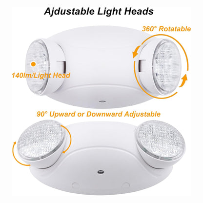 LIT-PaTH LED Emergency Lighting Fixtures with 2 LED Bug Eye Heads and Back Up Batteries- US Standard Exit Light, UL 924 and CEC Qualified, 120/277 Voltage, White, 1-Pack