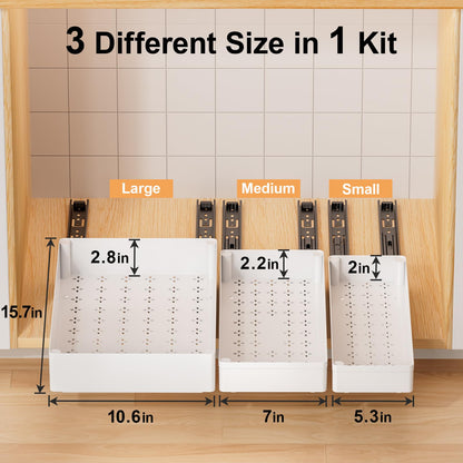 Delamu 3 Pack Pull Out Cabinet Organizer, 15.7"Deep Pull Out Drawers for Cabinets, Slide Out Drawers for Kitchen Cabinets, Bathroom Cabinet Organizer, Pantry (White)