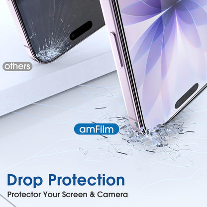 amFilm Auto-Alignment OneTouch for iPhone 16 [6.1''] Screen Protector + Camera Lens Protector, Tempered Glass, 30 seconds Installation, Bubble Free, Case Friendly, Anti-Scratch [2+2 Pack]