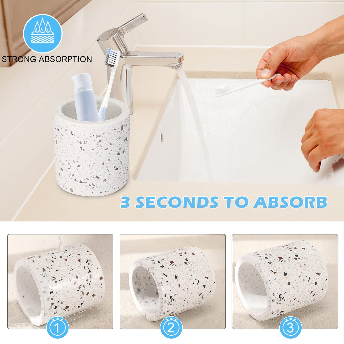 Diatomite Toothbrush Holder, BOJDOPIE Water Absorption Quick Drying Bathroom Countertop Organizer, Stand Cup for Toothpaste Makeup Brushes Razors (White)