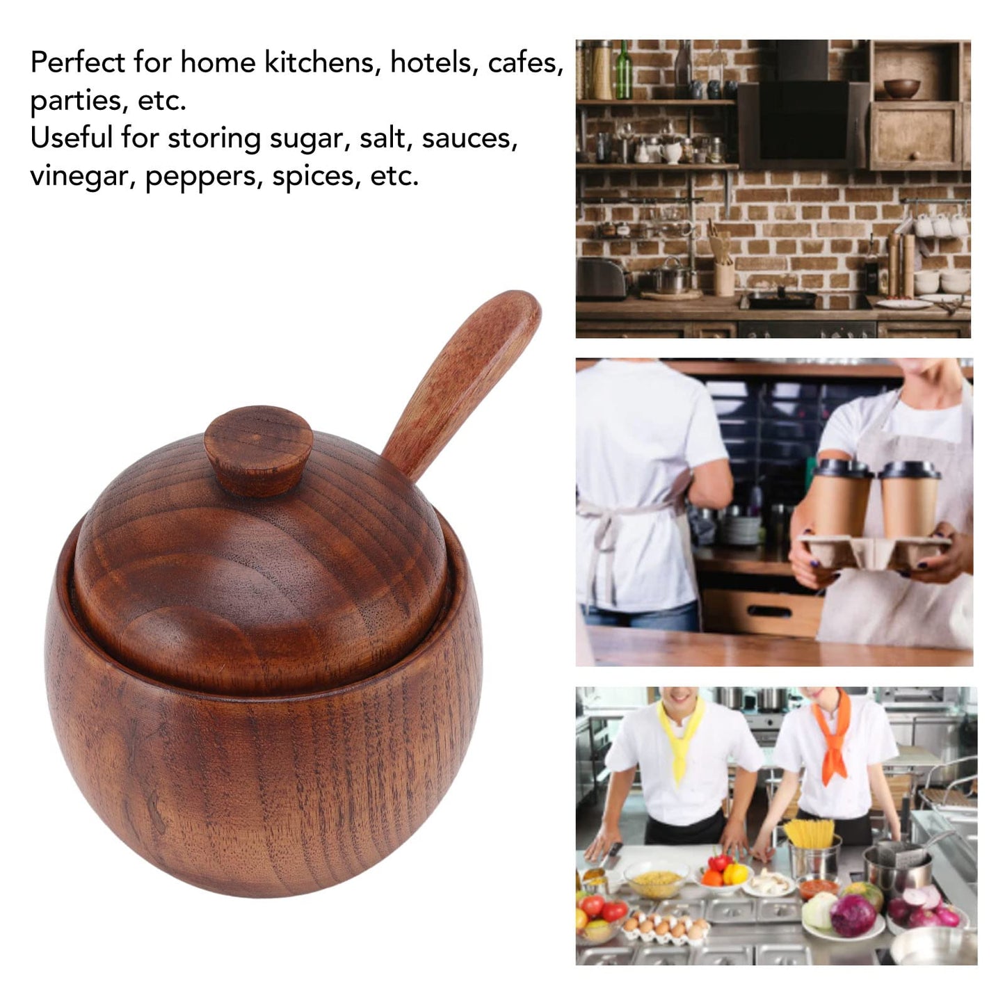 Jwthee Salt Pig, Salt Box Salt Cellar Salt Container Wood Salt Cellar with Lid and Spoon Wood Spice Jar Sugar Bowl Seasonings Storage Container for Kitchen