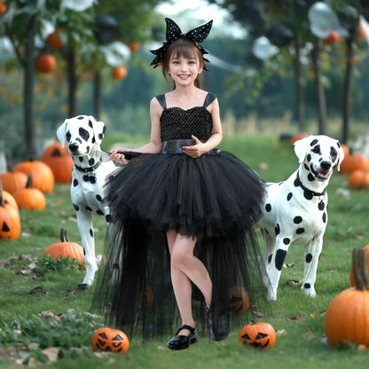 Halloween Black Tutu Dress for Girls Tulle Dresses Fairy Costume Princess Dress up for Kids Toddler Little Girl Birthday Party Outfit Size 5-6