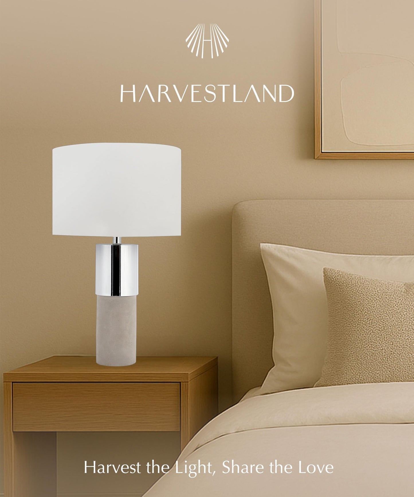 HarvestLand 22” Sole Cement Table Lamp – Table Lamps for Living Room & Bedside Lamps, Modern Stone Bedroom Lamp for Nightstand, Large Living Room Lamp Home Decor