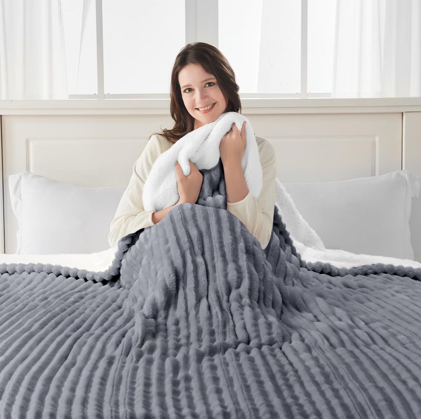 SEALY Electric Blanket Full Size, Soft Ribbed Flannel to Sherpa Reversible Heated Blanket with 10 Heat Settings & 1-12 Hours Auto-Off Overheat Protection, Machine Washable, 72"x84" Beige