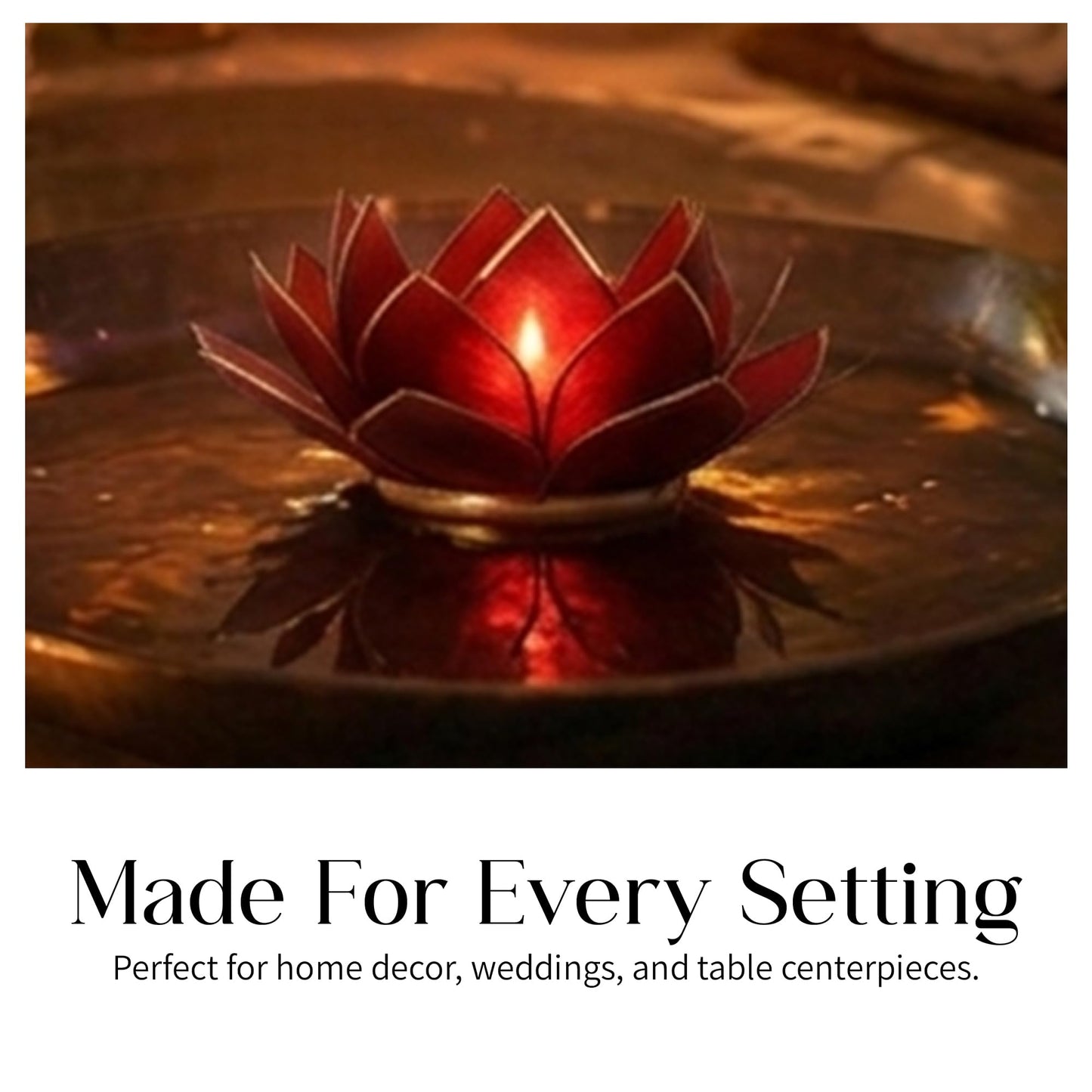 OM Gallery Gemstone Lotus Tealight Holder - Handcrafted Capiz Shell Design for Soft Glow, Elegant Home & Table Decor, Wedding Centerpieces, Votive Candle Styling, and Thoughtful Gifting - Ruby