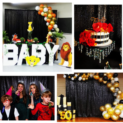 Poise3EHome Black Sequin Backdrop Curtains, 2 Panels 2FTx8FT Glitter Photo Booth Backdrop for Halloween Birthday Bachelorette Wednesday Twilight Party Decorations