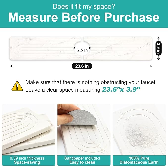 Drying Stone Faucet Mat for Kitchen Sink Trays Diatomite Quick Dry Around