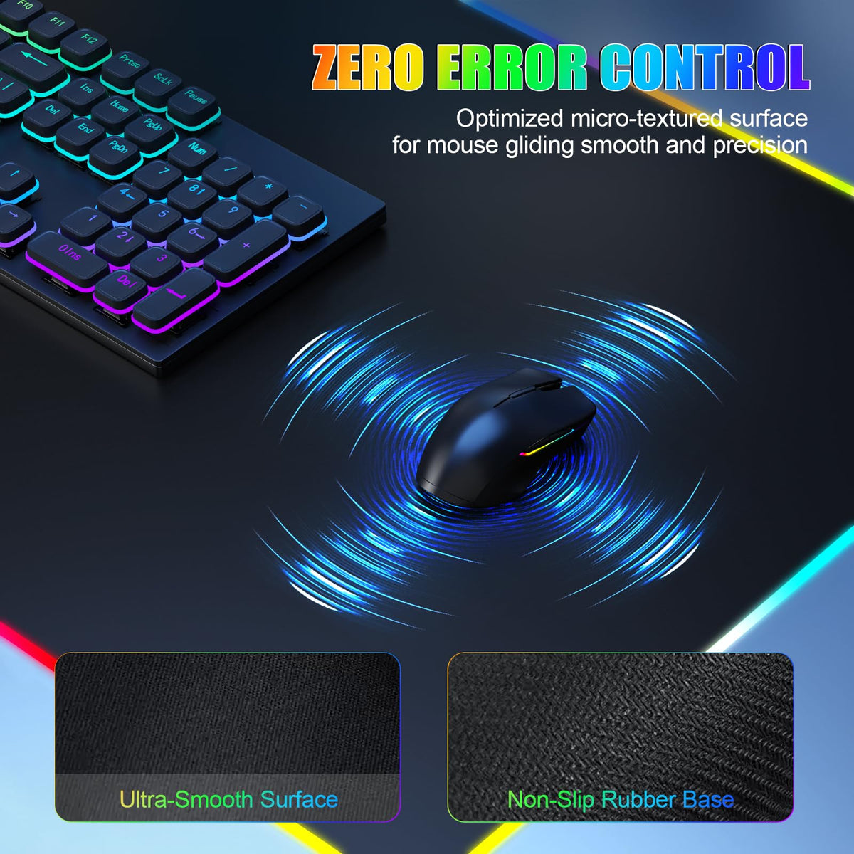 Mouse Pad with Phone Holder, Wireless Charging Desk Mat, RGB Gaming Mousepad Home Office Large Desk Pad with Ultra-Smooth Surface, Non-Slip Base, Waterproof Keyboard Pad, Classic Black Desk Mat