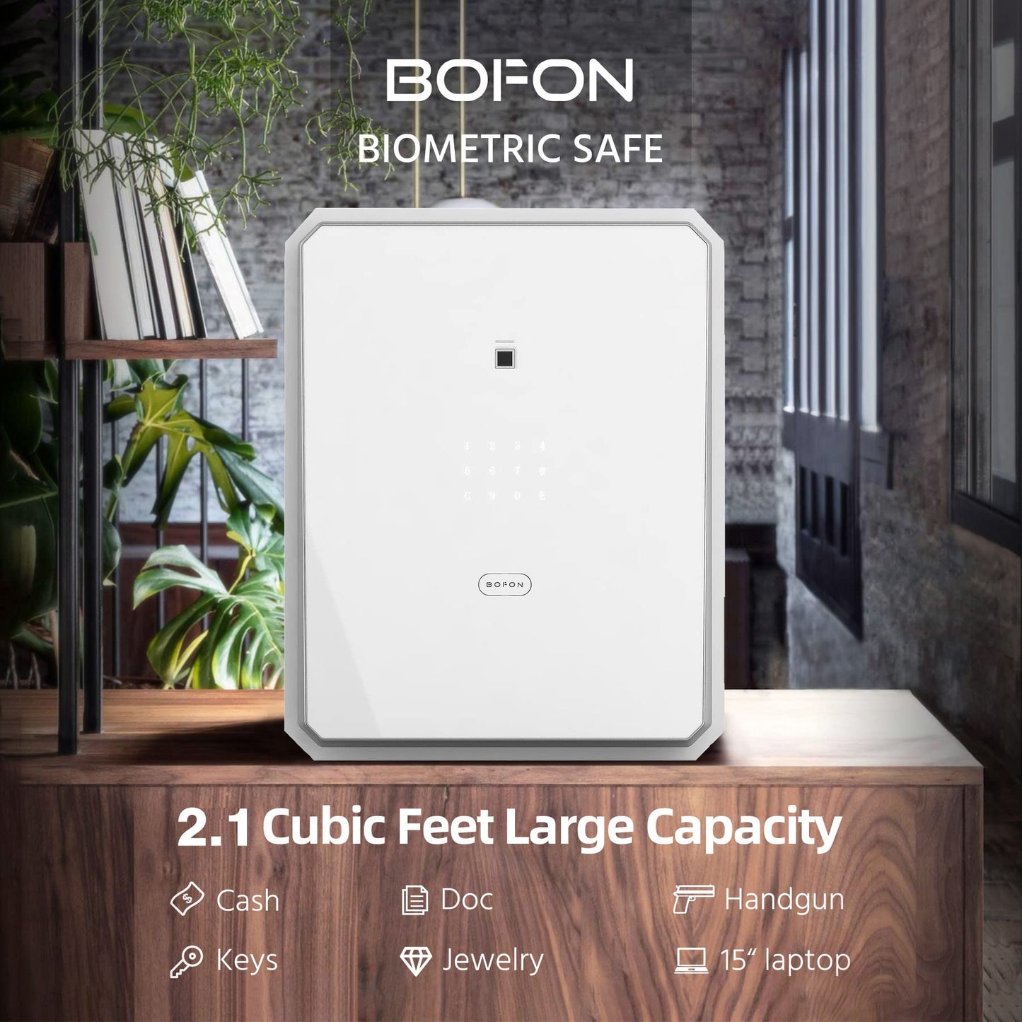 BOFON Family Fingerprint Password Safe Box with Key,Cabinets for Home Offcie,Security Box,Document safe,Lock box,Case Box, 2.1Cubic feet White