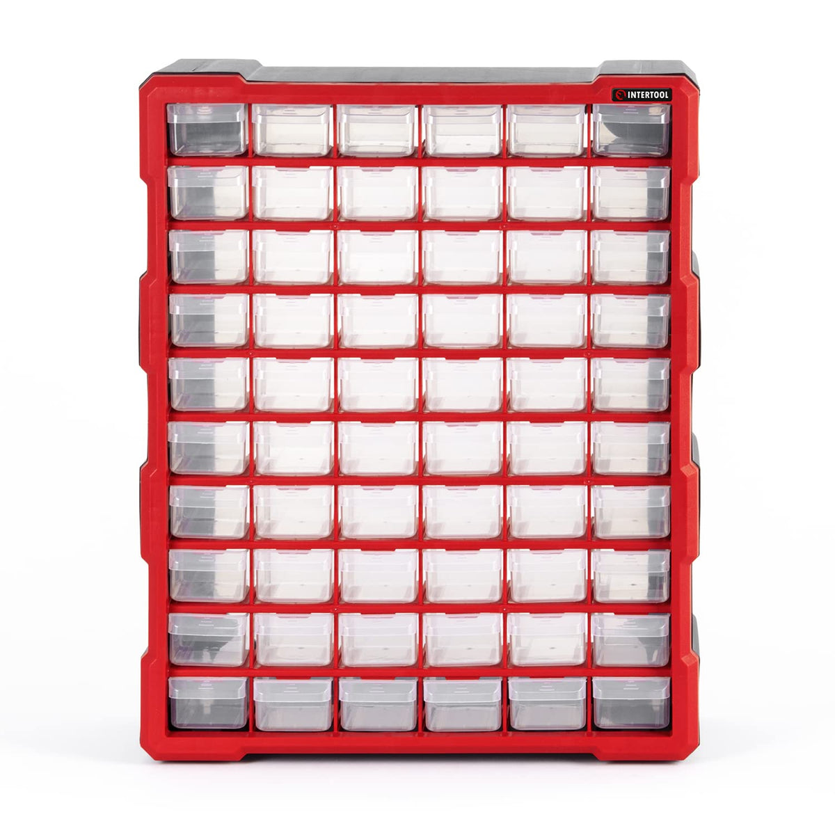 INTERTOOL Small Parts Organizer for Hardware & Screws | 60 Removable Bins with Dividers | Wall Mount or Desktop Craft & Lego Storage Cabinet | 19” x 15” x 6” BX08-4016