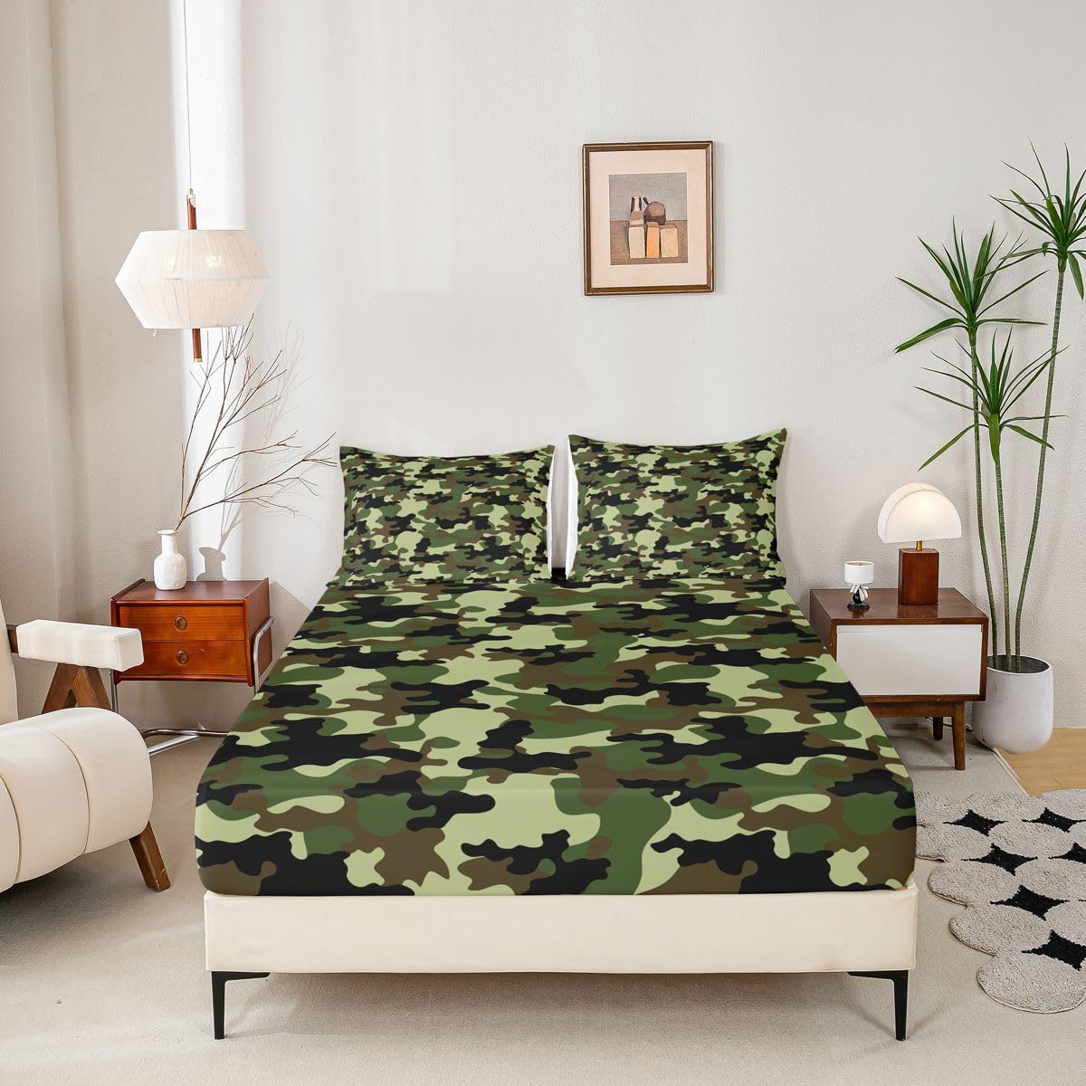 Feelyou Camo Bed Sheets Set Kids Bedding Queen Size Includes 1 Fitted Sheets & 2 Pillowcases (No Flat Sheet)