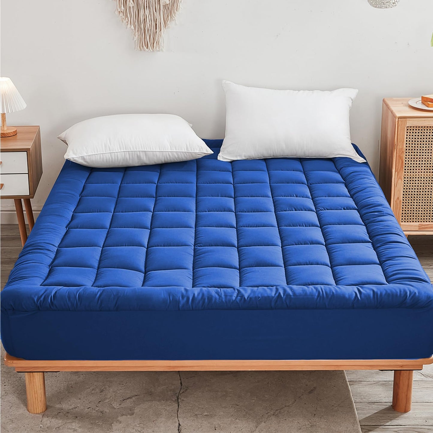 Mattress Pad - Soft and Breathable Mattress Protector Cover - Pillow Topper with Stretches to 18” Deep Pocket Fits Up to 8”-21” Cooling Bed Topper (Blue, Queen)