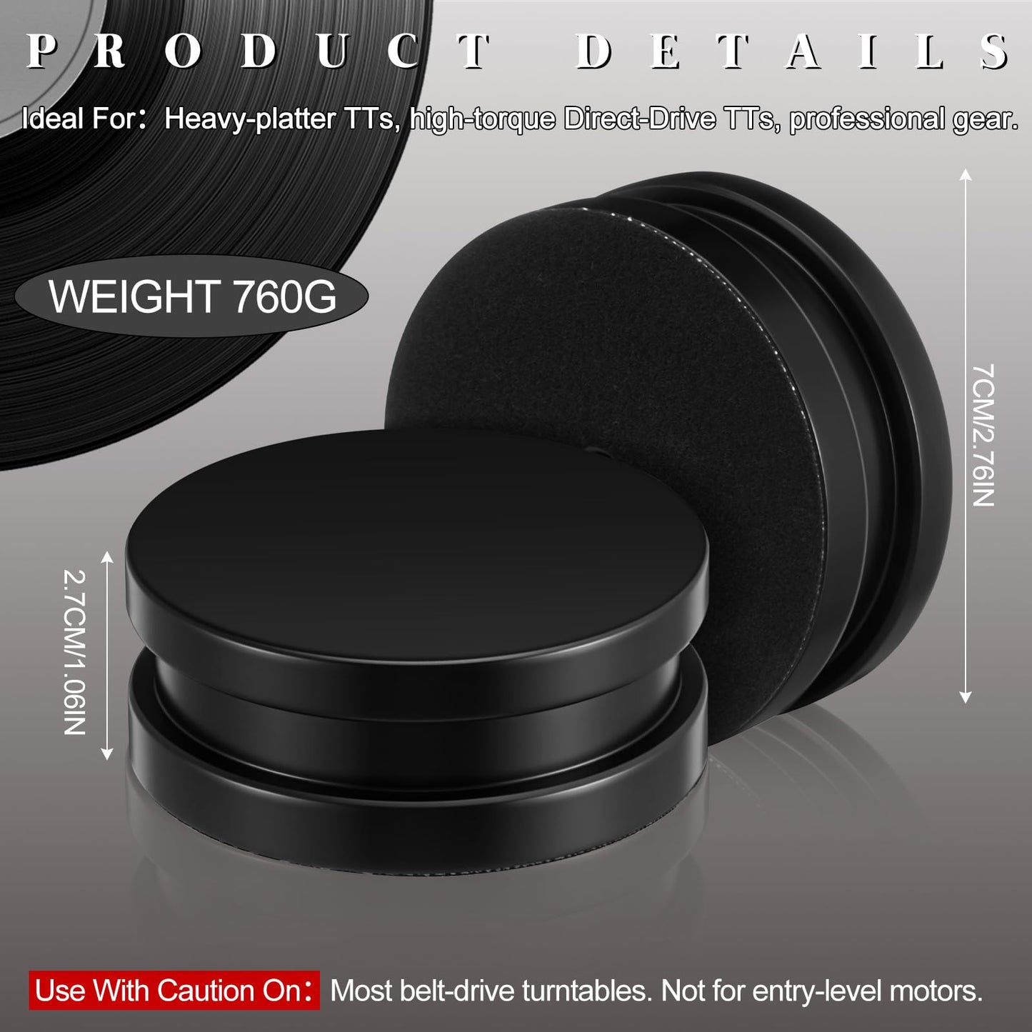 26.8 Ounce/ 760 Gram Record Weight Stabilizer Turntable Clamp Heavy Weight High Mass Steel Lp Disc Vinyl Record Player Accessory with Brush Gift Box for Vibration Damping Christmas Favor Gifts(Black)