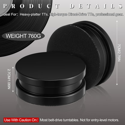 26.8 Ounce/ 760 Gram Record Weight Stabilizer Turntable Clamp Heavy Weight High Mass Steel Lp Disc Vinyl Record Player Accessory with Brush Gift Box for Vibration Damping Christmas Favor Gifts(Black)