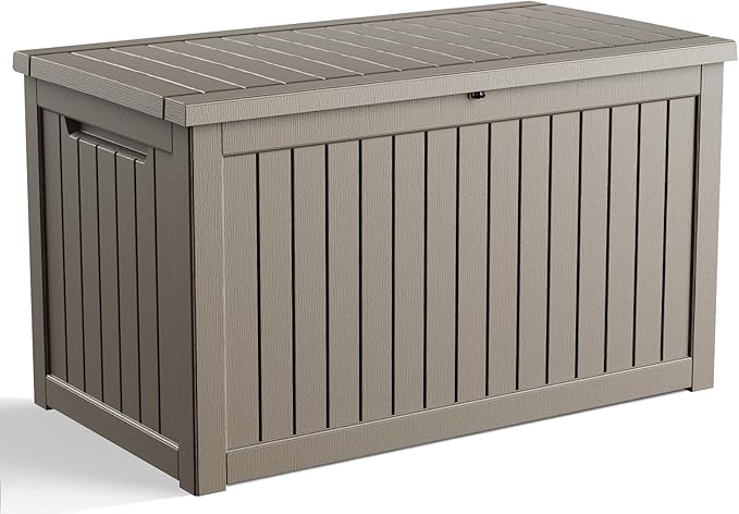 280 Gallon Outdoor Deck Box, Lockable Waterproof Outdoor Storage Boxes For Garden Tools,Indoor Cushions,Accessories Outside Storage Resin Weatherproof Container(Grey)