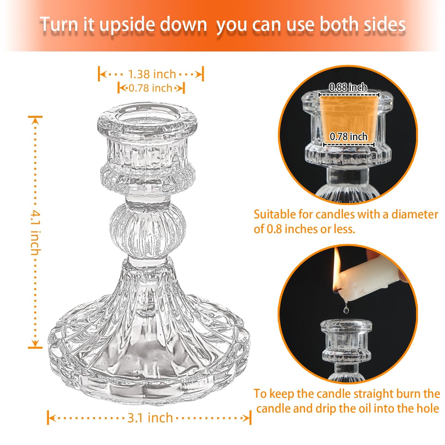 ECHFSM Glass Candlestick Holder,Striped Taper Candle Holders,Set of 6 Candle Stand for Table Centerpieces, Home Decor,Weddings,Festival and Parties (Clear Stripe Pattern)