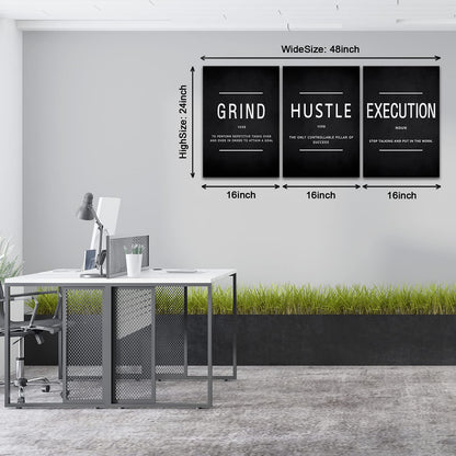 KAWAHONE Canvas Painting Wall Art, Grind Hustle Execution Motivational Wall Art Decoration Posters Prints for Living Room Bedroom, Office Decor, Gallery-Wrapped Canvas Art Set Framed Ready to Hang