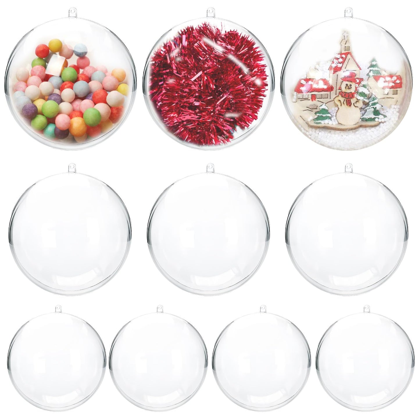 10 Pcs Christmas Ornament Balls, Clear Plastic Fillable Ornament Ball, 70 mm DIY Bath Bomb Mold Set Acrylic Ball Baubles for Christmas Tree, Halloween, Holiday, Wedding, Party, Home Decor
