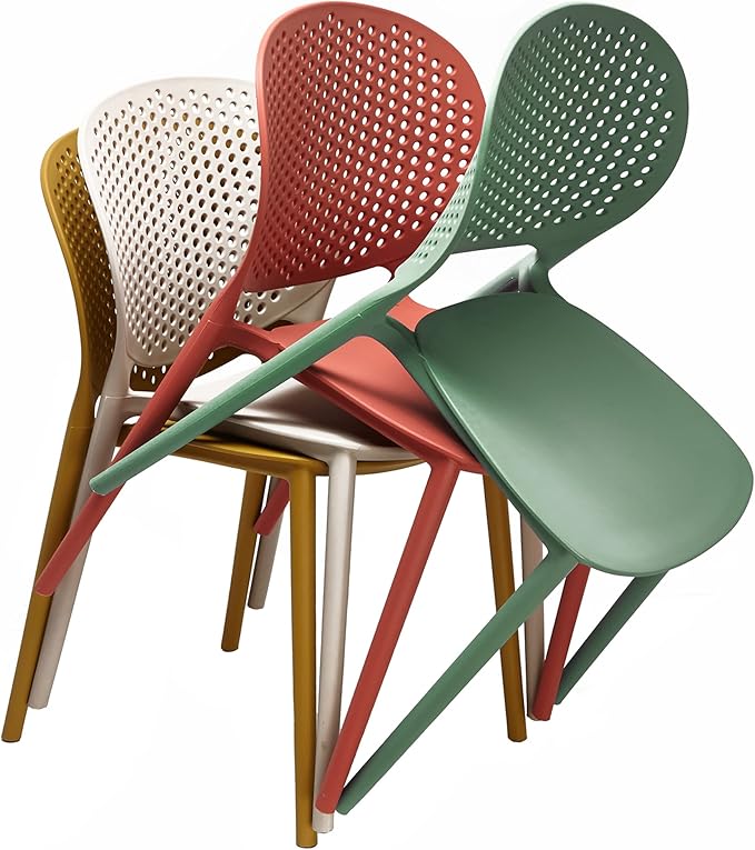 2xhome Patio Dining Chair | Modern Stackable Outdoor Pool Side Chair | Weather Resistant Plastic for Yard, Porch, Balcony, Kitchen, Green, Single, Set of 1