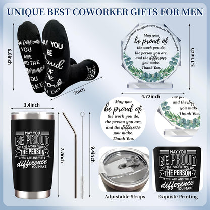 SIXVALA Employee Appreciation Gifts Set, Best Coworker Gifts for Men, 20 Oz Tumbler Thank You Gifts Basket with Scented Candle Socks Keychain Inspirational Acrylic Sign for Employee Teacher Professor