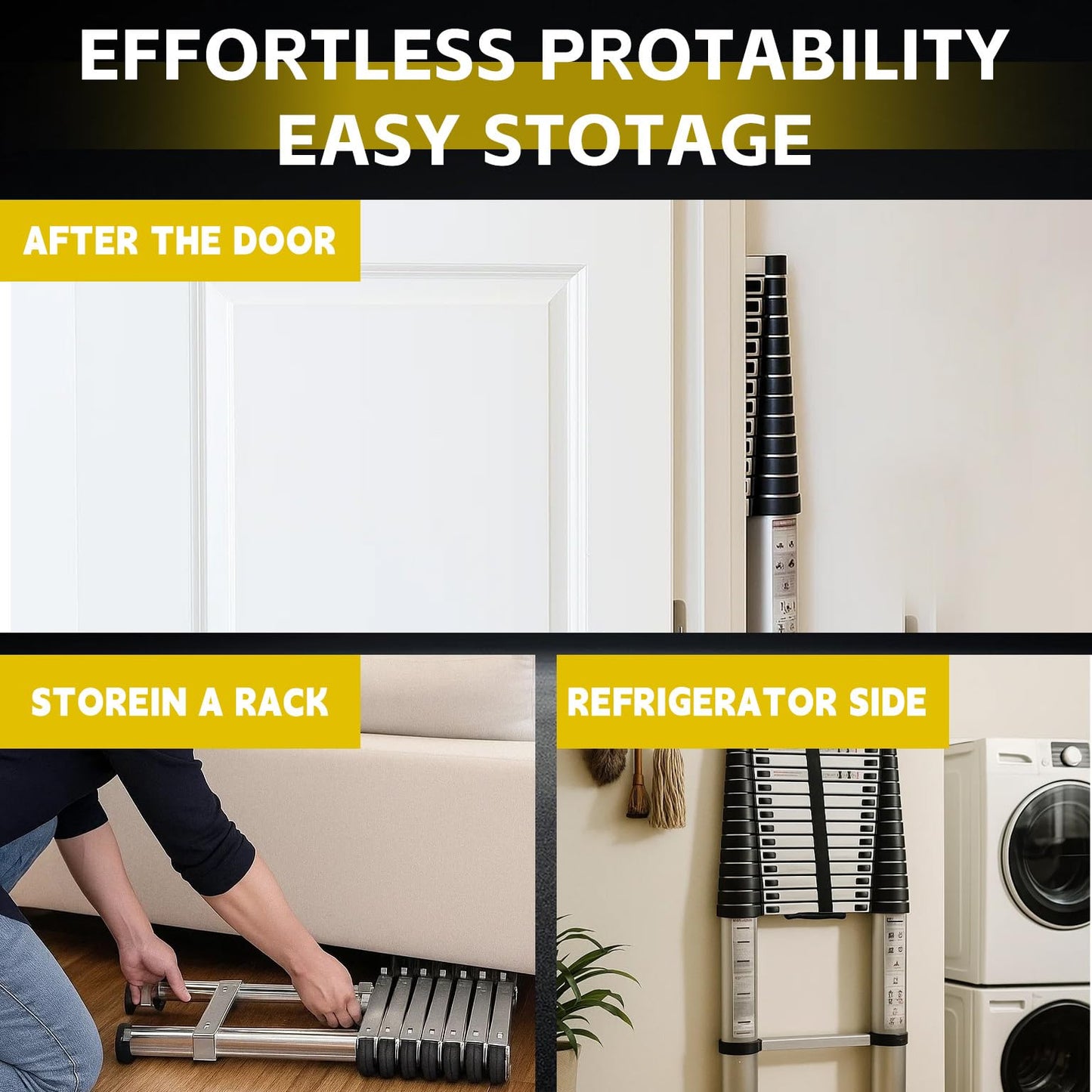 14.5FT Telescoping Ladder, Lightweight Collapsible, Aluminum Retractable Ladder, Telescopic Compact Ladders for Home, 330LB Capacity