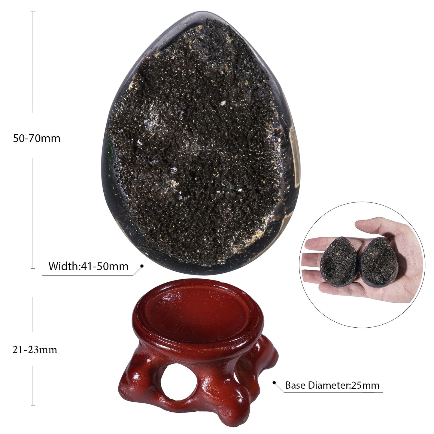 Nupuyai 2.0''-2.8'' Natural Black Septarian Dragon Geode Egg with Resin Stand, Reiki Healing Septarium Dragon Stone Egg Display, Crystal Quartz Drusy Specimen for Home Office Decoration