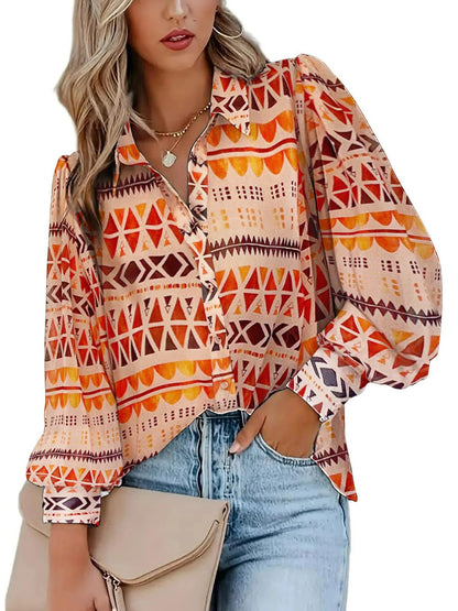 Zeagoo Womens Shirts Button Down Printed Lantern Long Sleeve Blouse Fashion Casual Tops 2025