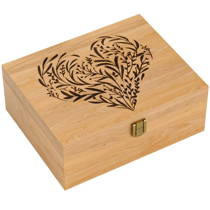 EDUROMI Memory Keepsake Wooden Box, Floral Heart Engraved Keepsake Boxes with Lids, Memory Box for Keepsakes for Anniversary, Wedding, Memory, Birthday, Valentines Day, Wood Box for Office or Home