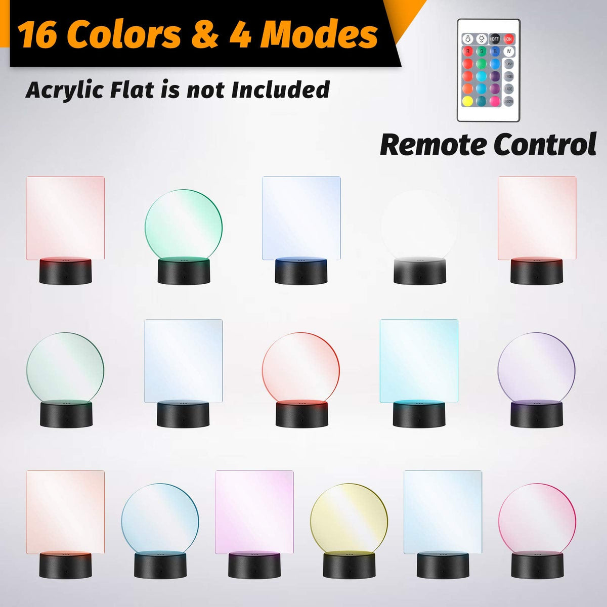 Honoson 12 Sets 3D Night LED Light Lamp Base 16 Colors LED Light Display Base with Remote Control USB Cable for Acrylic and Resin Glass for Restaurant Room(3.35 Inch,Black)