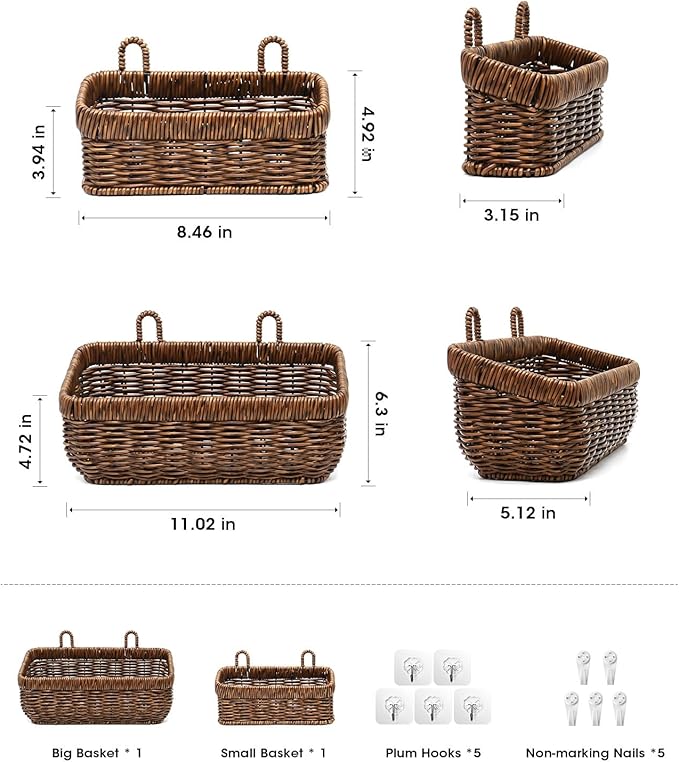 AceList Wall Hanging Basket, Boho Style Hand-Woven Hanging Storage Baskets