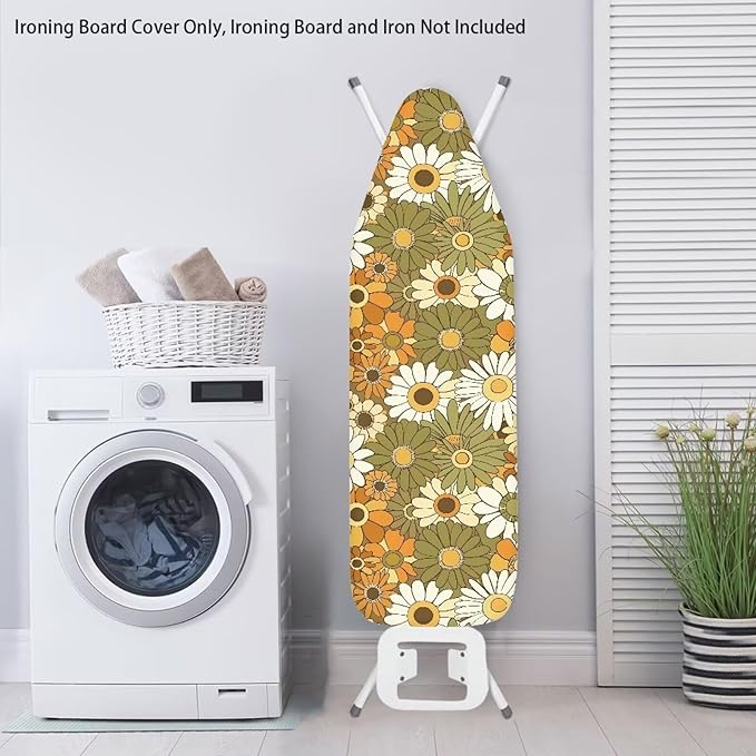 Green Hippie Floral Standard Ironing Board Cover Heat Reflective Ironing Mat
