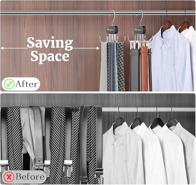 Belt Organizer for Closet, Belt Tie Hanger for Closet, Tie Organizer for Men
