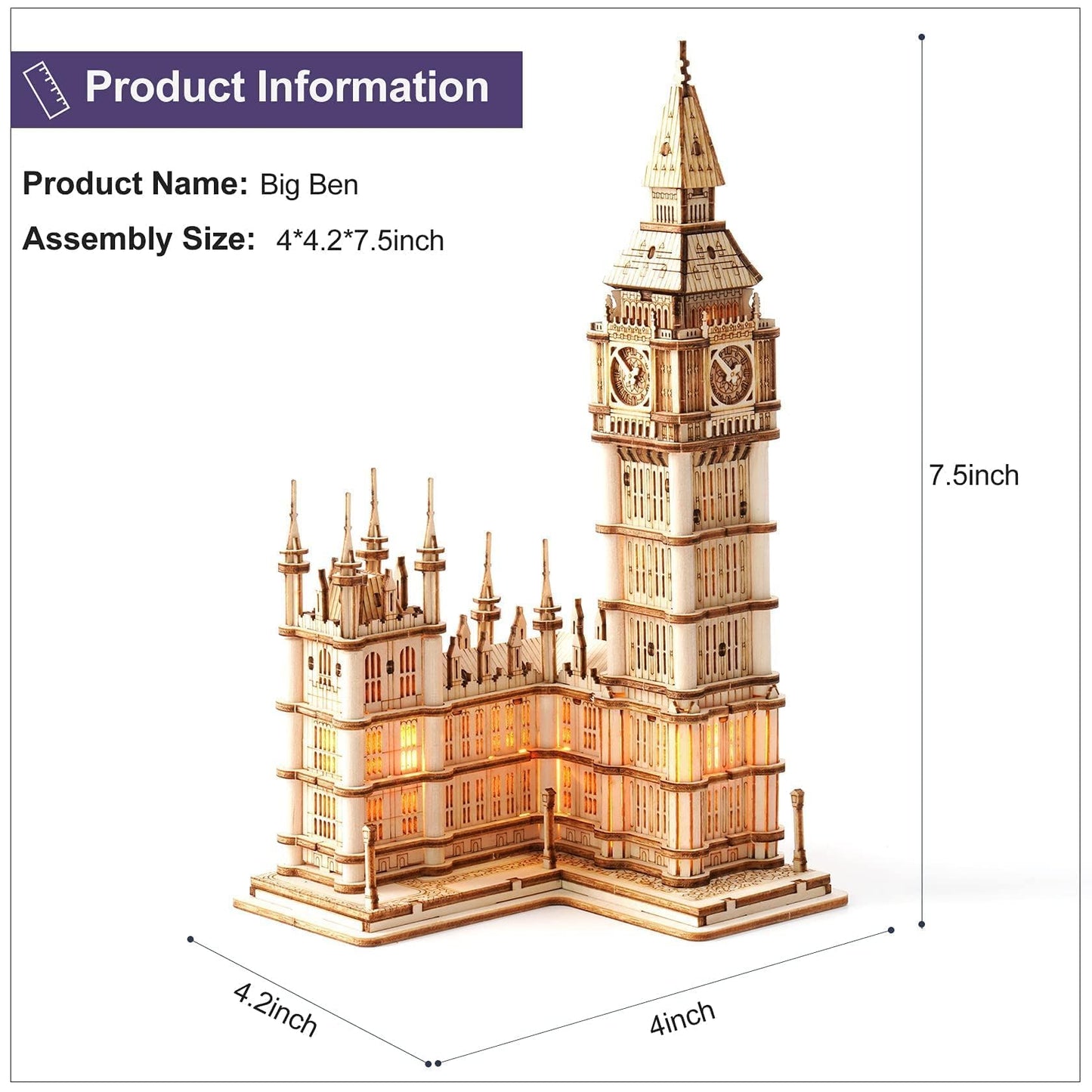 ROWOOD 3D Wooden Puzzle Big Ben Model Kit for Adults to build, DIY Wooden Model Building Construction Craft Kits, Ideal as Christmas And Birthday Gift