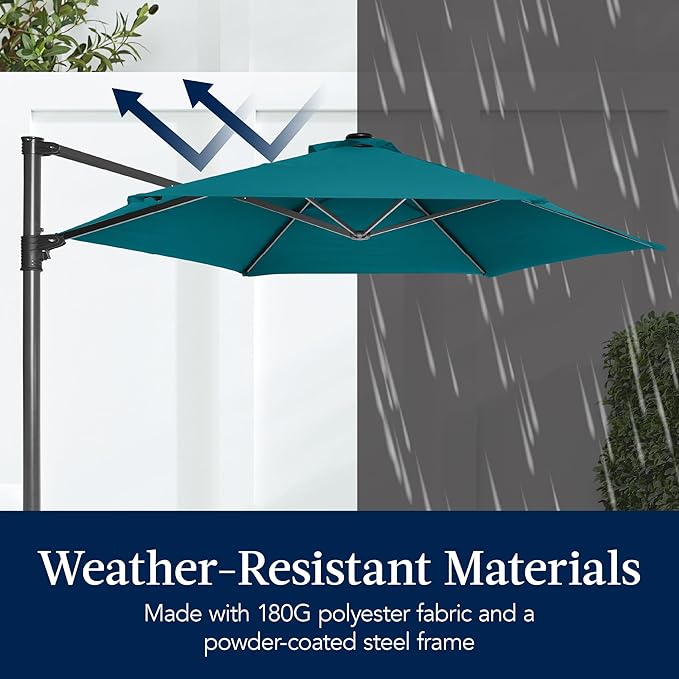 Best Choice Products 10ft Offset Cantilever Hanging Market Patio Umbrella, Smooth 360° Rotation, 8 Sturdy Ribs, Easy Adjustment - Cerulean