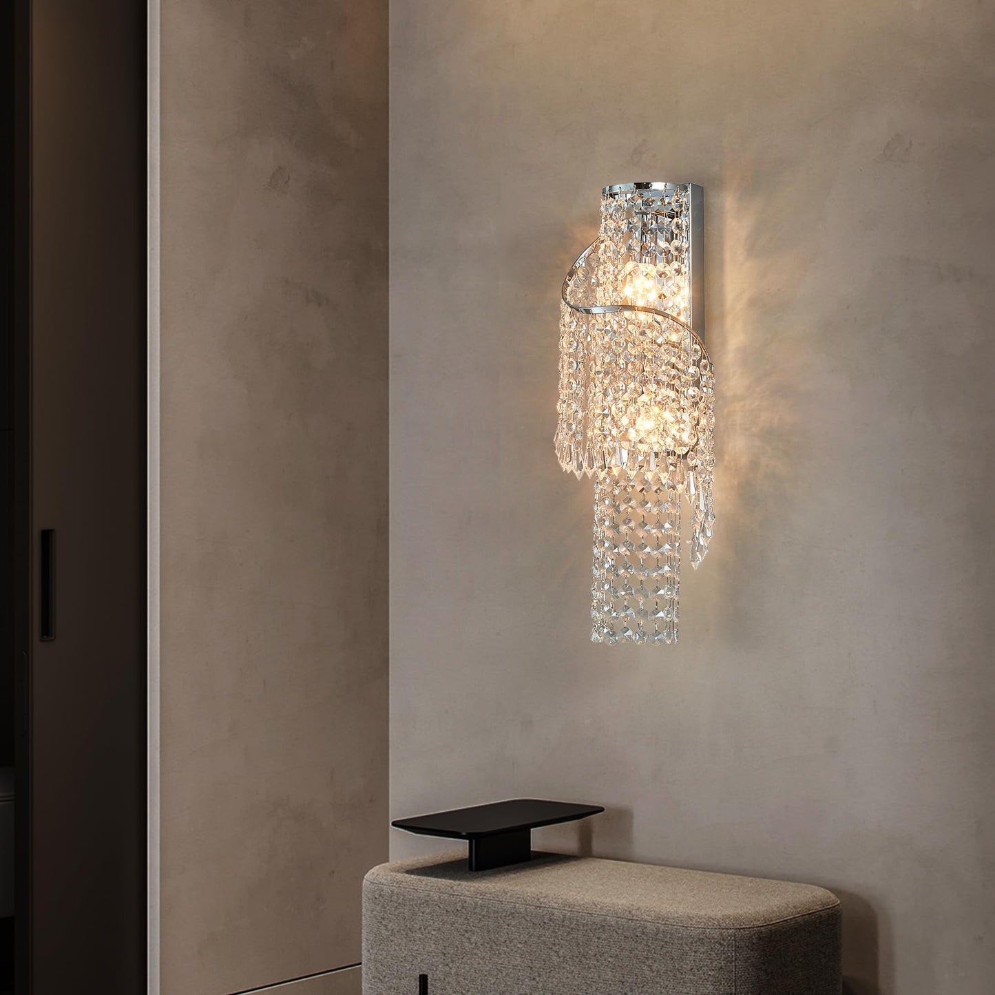 masarayti K9 Crystal Chrome Wall Sconces, Adjustable 3-Color LED Wall Light, FixtureVanity Wall Mount Lamps for Living Room Bedroom Bathroom Bedside Hallway Stairway