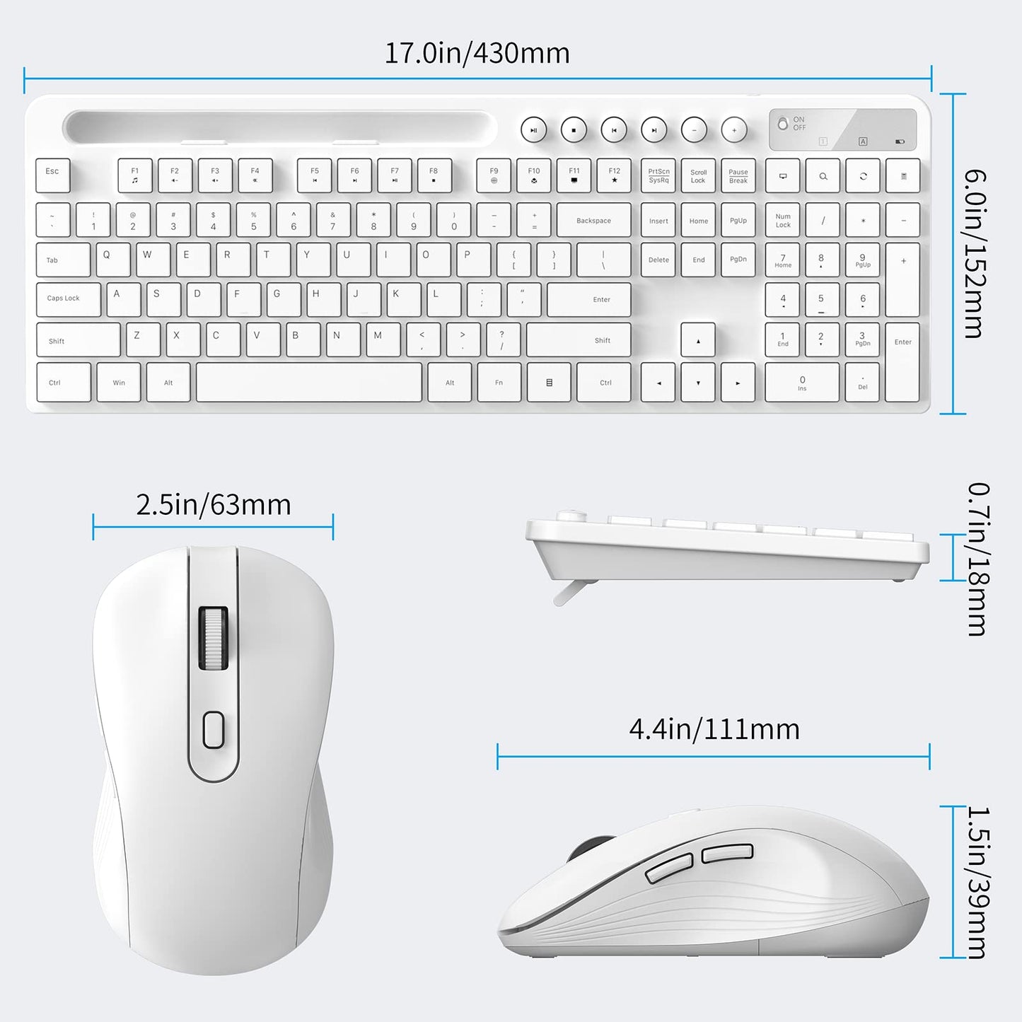 Wireless Keyboard and Mouse Combo, MARVO 2.4G Ergonomic Wireless Computer Keyboard with Phone Tablet Holder, Silent Mouse with 6 Button, Compatible with MacBook, Windows (Black)
