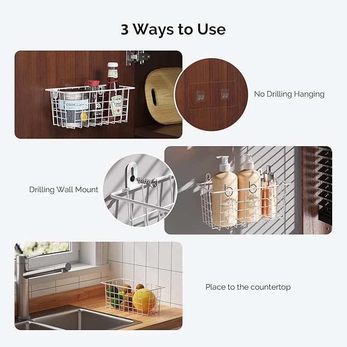 MaraFansie Hanging Wire Baskets Kitchen Storage Basket Adhesive and Screws