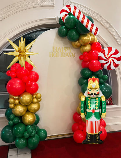 Adeyoo Christmas Balloon Arch Kit Garland - Red Green Gold Christma Balloons with Nutcracker Candy Cane Exploding Star Foil Balloons Xmas Balloon for Xmas Birthday New Year Party Decorations
