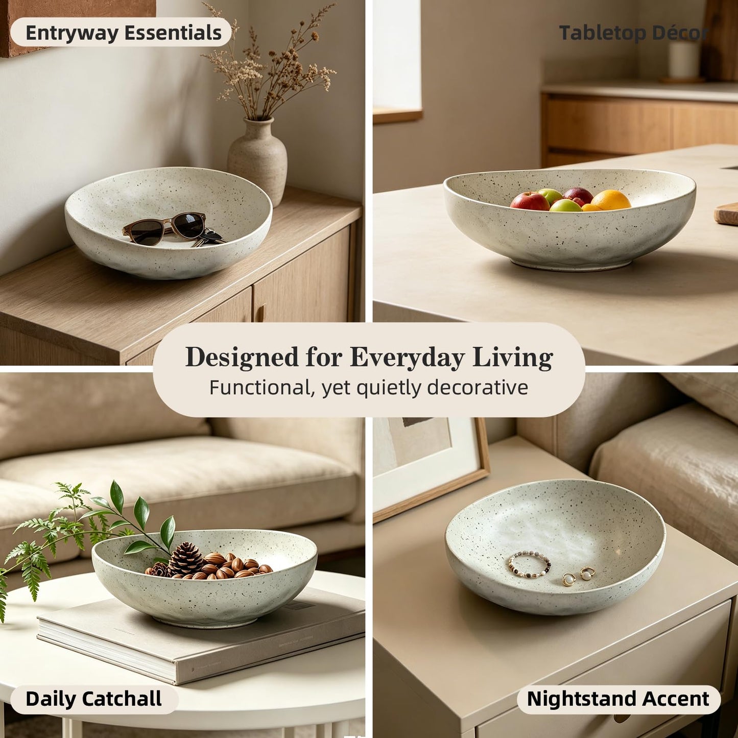 salomayes Wabi-Sabi Decorative Bowl, Matte Off-White Speckled Ceramic Key Bowl with Subtle Hammered Texture, One-of-a-Kind Artisan Glaze for Entryway or Kitchen Counter Décor