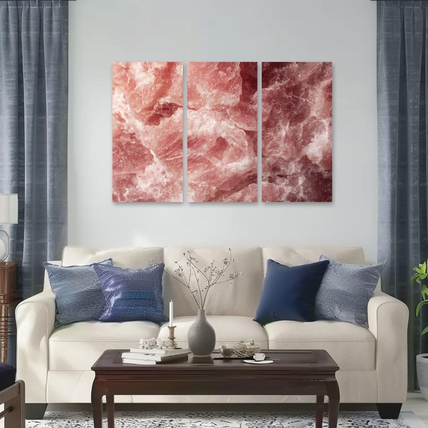 3 Piece Canvas Wall Art Prints Picture Himalayan pink salt rock from whole solid crystal block Framed Wall Painting Modern Artwork Poster Home Decor for Living Room Office Ready to Hang