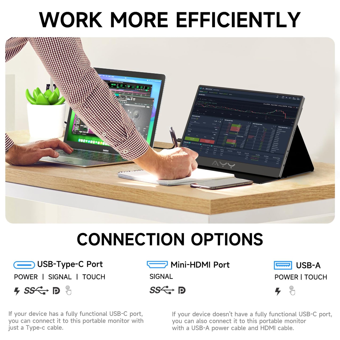 AYY Portable Monitor for Laptop 15 Inch, FHD 1080P USB-C HDMI Travel Monitor External for Computer, Second Display HDR IPS Gaming Monitor Extender for PC MAC Phone PS4/5 Xbox Switch, Built-in Speakers