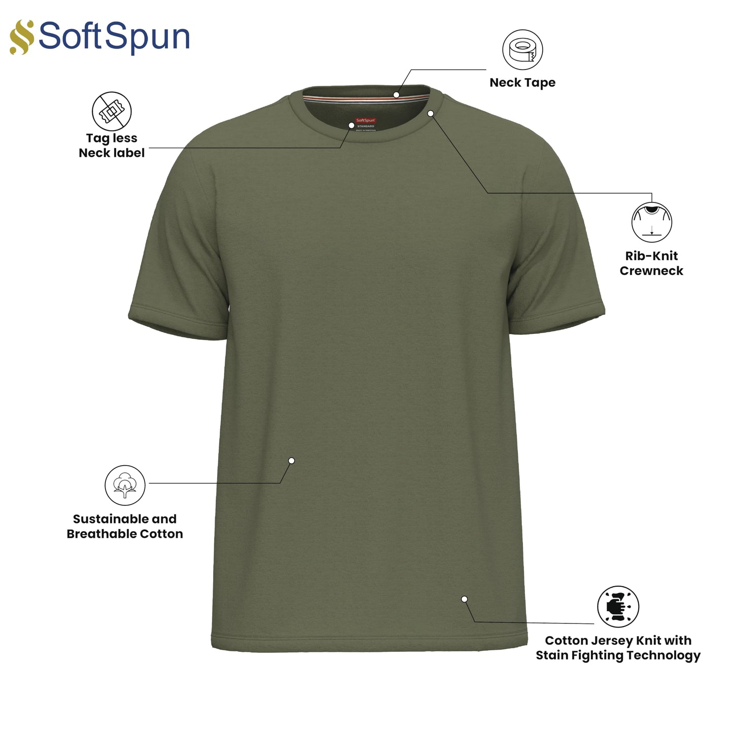 SoftSpun Men's Cotton T-Shirts Multipack - Pack6 [Dark Collection] - 6 Count - M, XS - Crew Neck, Short Sleeve - Regular Fit - All Seasons - Casual, Work, Gym - Made in The USA