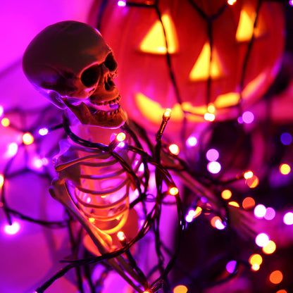 LYHOPE Orange & Purple Halloween Lights, 72ft 200 LED Battery Operated Halloween String Lights with 8 Modes, Waterproof Battery String Light for Outdoor & Indoor, Patio, Lawn, Yard, Holiday Decor
