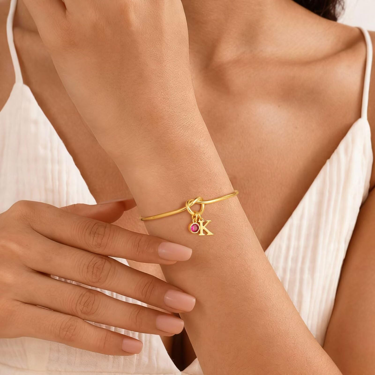 M MOOHAM Birthstone Initial Bracelets for Women - Tie the Knot Bridesmaid Proposal Gifts Initial J April Birthstone Clear CZ Color Bracelets Personalized Birthday Gifts for Women Jewelry