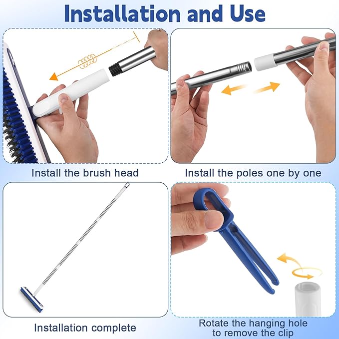 4-in-1 Floor Scrub Brush with Long Handle V-Shaped Crevice Brush Floor Scrubber