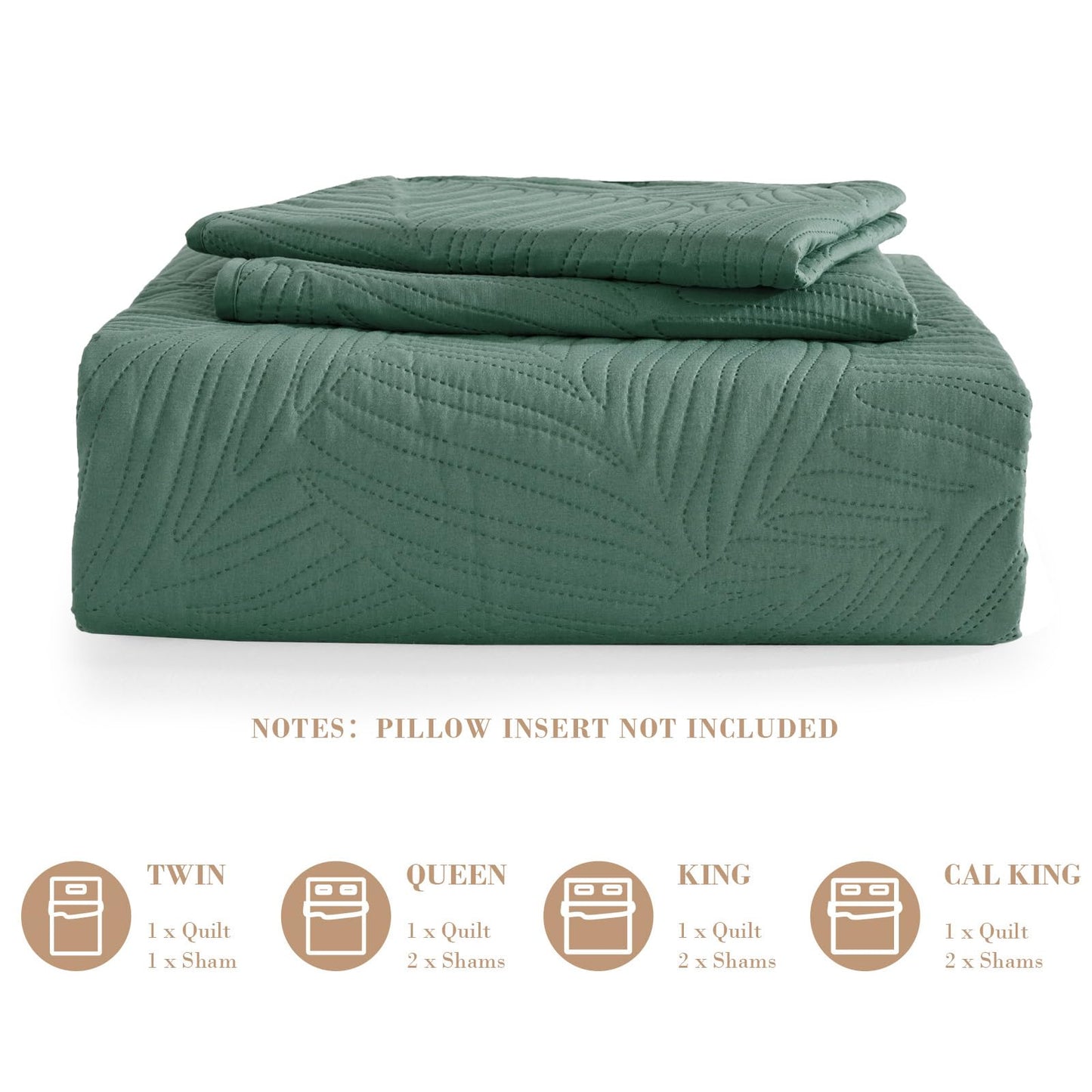 Exclusivo Mezcla Queen Quilt Bedding Set, Lightweight Green Quilts Queen Full Size for All Seasons, Soft Microfiber Bedspreads Coverlets Bed Cover with Leaf Pattern, 3 Piece