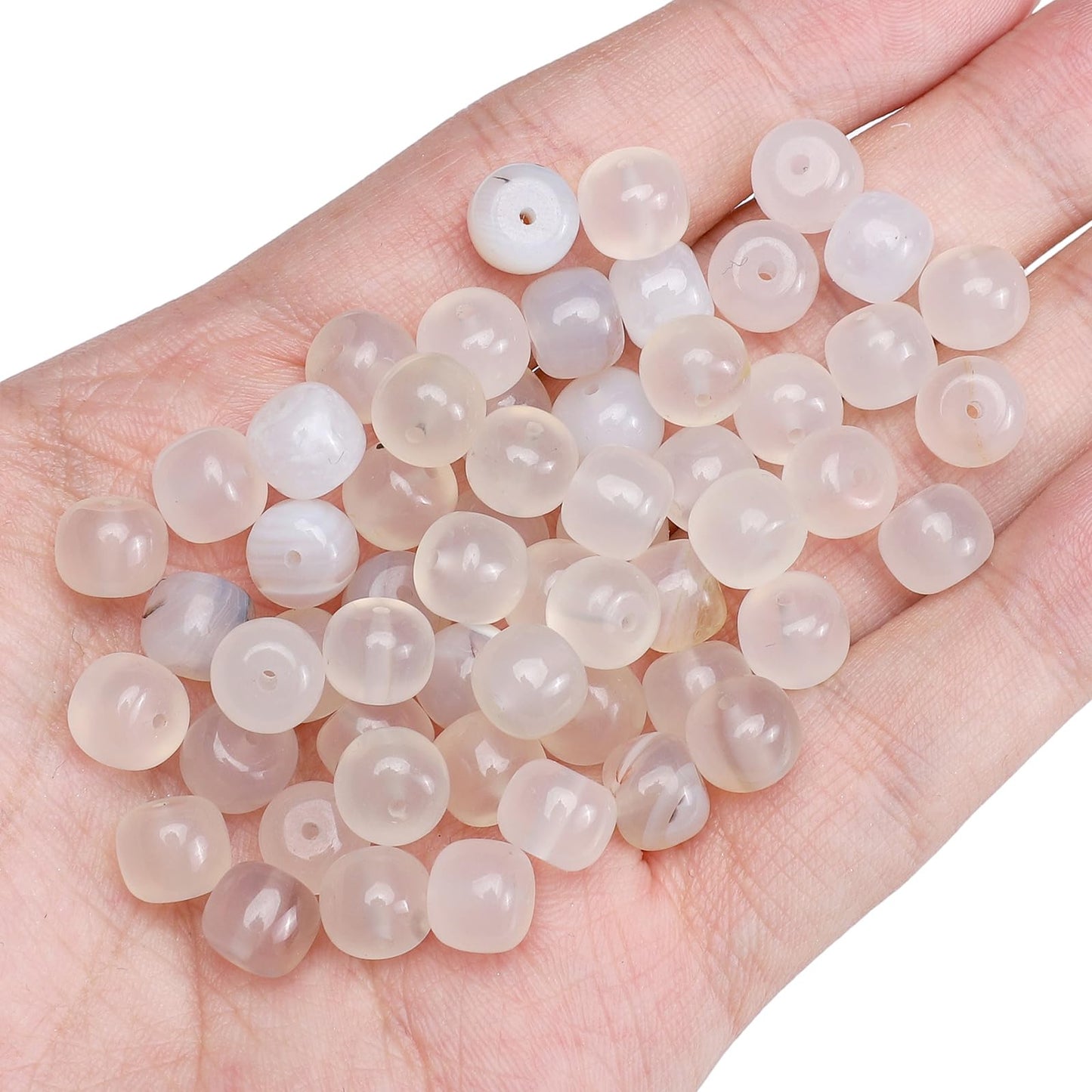 BEADIA Natural White Agate Flat Cut Round Drum Stone 8mmx7mm Loose Semi Gemstone Beads for Jewelry Making 38cm